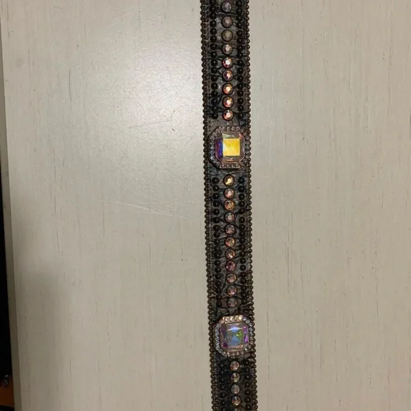 B.B. Simon Swarovski Crystal Brown Leather Bling Belt 